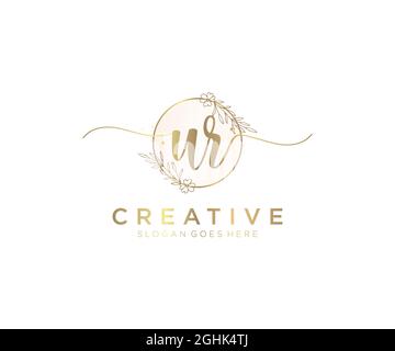 UR Feminine logo beauty monogram and elegant logo design, handwriting logo of initial signature, wedding, fashion, floral and botanical with creative Stock Vector