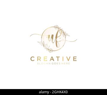 UF Feminine logo beauty monogram and elegant logo design, handwriting logo of initial signature, wedding, fashion, floral and botanical with creative Stock Vector