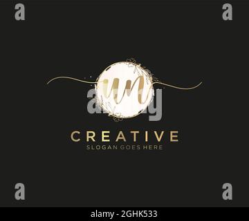 UN Feminine logo beauty monogram and elegant logo design, handwriting logo of initial signature, wedding, fashion, floral and botanical with creative Stock Vector