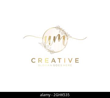 UM Feminine logo beauty monogram and elegant logo design, handwriting logo of initial signature, wedding, fashion, floral and botanical with creative Stock Vector