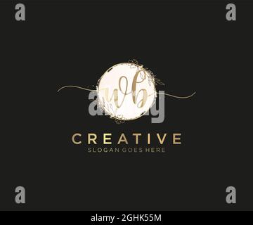 WB Feminine logo beauty monogram and elegant logo design, handwriting logo of initial signature, wedding, fashion, floral and botanical with creative Stock Vector