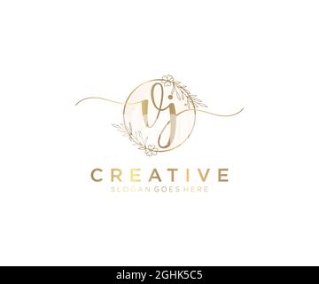 VJ Feminine logo beauty monogram and elegant logo design, handwriting logo of initial signature, wedding, fashion, floral and botanical with creative Stock Vector