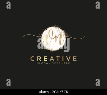 VN Feminine logo beauty monogram and elegant logo design, handwriting logo of initial signature, wedding, fashion, floral and botanical with creative Stock Vector
