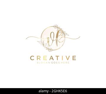 VK Feminine logo beauty monogram and elegant logo design, handwriting logo of initial signature, wedding, fashion, floral and botanical with creative Stock Vector