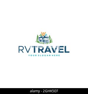 modern RVTRAVEL car people tree fir logo design Stock Vector