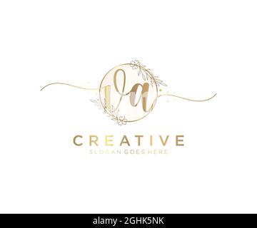 VA Feminine logo beauty monogram and elegant logo design, handwriting logo of initial signature, wedding, fashion, floral and botanical with creative Stock Vector