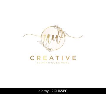 UW Feminine logo beauty monogram and elegant logo design, handwriting logo of initial signature, wedding, fashion, floral and botanical with creative Stock Vector