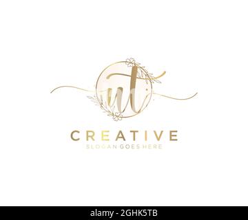 UT Feminine logo beauty monogram and elegant logo design, handwriting logo of initial signature, wedding, fashion, floral and botanical with creative Stock Vector