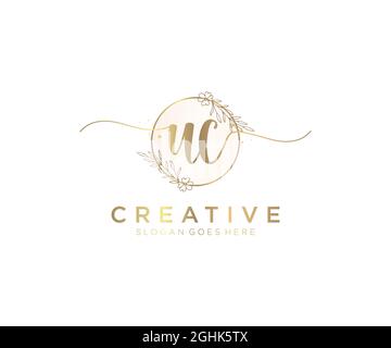 UC Feminine logo beauty monogram and elegant logo design, handwriting logo of initial signature, wedding, fashion, floral and botanical with creative Stock Vector