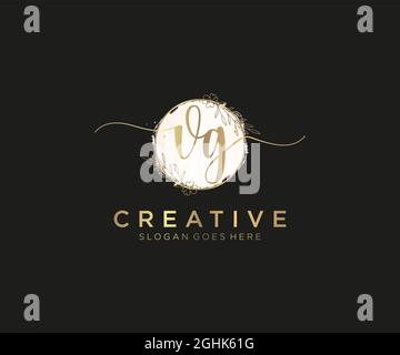 VG Feminine logo beauty monogram and elegant logo design, handwriting logo of initial signature, wedding, fashion, floral and botanical with creative Stock Vector