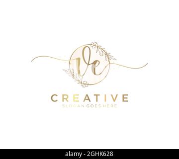 VE Feminine logo beauty monogram and elegant logo design, handwriting logo of initial signature, wedding, fashion, floral and botanical with creative Stock Vector