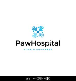 flat PawHospital cat footprints oval logo design Stock Vector