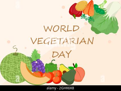 World Vegetarian Day Cute Cartoon Vector Illustration of Various Types of Vegetables or Fruits Such as Broccoli, Carrots, Tomatoes and Others for Main Stock Vector
