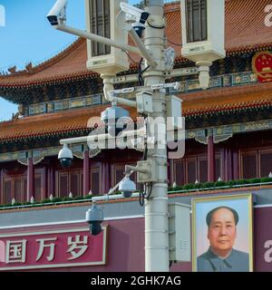 Surveillance cameras in front of Tiananmen Gate in Beijing, China. 07-Sep-2021 Stock Photo