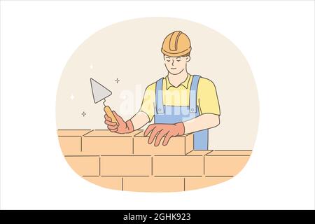 Worker in safety equipment. Construction engineer wearing protective clothes  and tools, helmet boots glasses. Vector workman safety gear illustration  Stock Vector