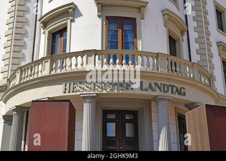 Wiesbaden, Germany - July 2021: Entrance of building of 'Hessischer Landtag, the Parliament of the State of Hesse in Wiesbaden city in Germany Stock Photo