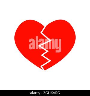 Red broken heart pictogram. Symbol of infarct, heartache, heartbreak, divorce, parting isolated on white background. Vector flat illustration. Stock Vector