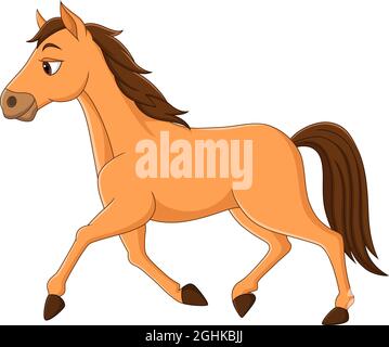 Cartoon brown horse running on white background Stock Vector