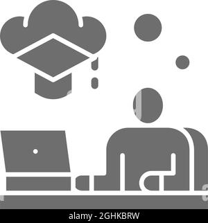 Vector online training at home, web education, consulting, learning grey icon. Symbol and sign illustration design. Isolated on white background Stock Vector