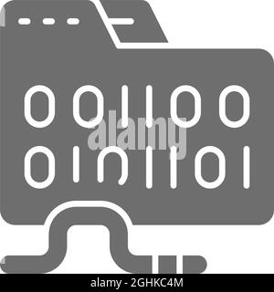 Vector folder virus, computer worm grey icon. Stock Vector