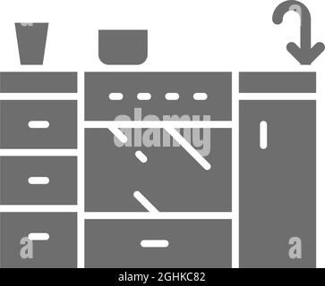 Vector cooker, furniture for kitchen grey icon. Stock Vector