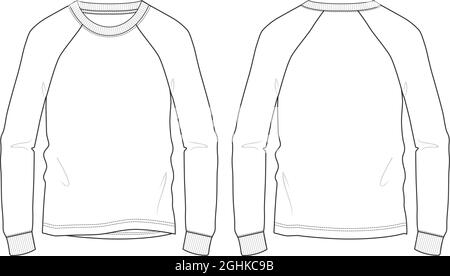 Long sleeve Raglan sweatshirt overall technical fashion flat sketch ...