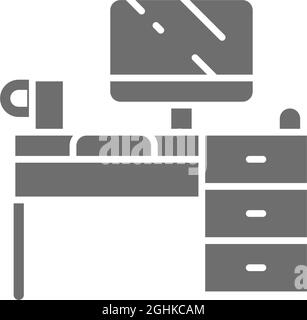 Computer desk, workplace grey. Isolated on white background Stock Vector