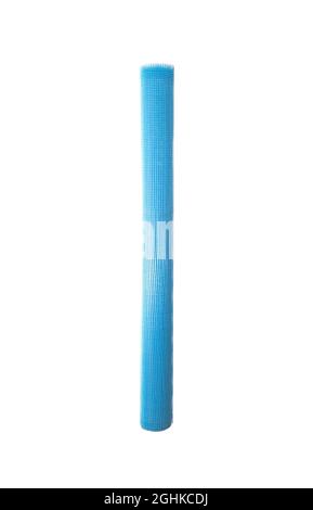 Blue reinforcing construction mesh for wall strengthening on white background, isolate. Stock Photo