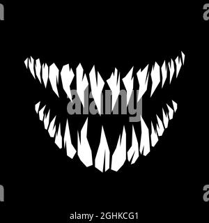 Horror monster and vampire fangs teeth silhouette vector illustration isolated on black background Stock Vector