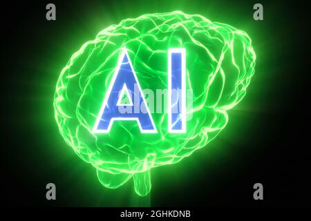 Artificial intelligence, human brain - 3D illustration Stock Photo