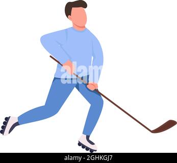 Man playing hockey on roller skates semi flat color vector character Stock Vector