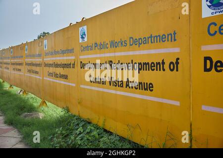 View of a signboard indicating the  redevelopment work going on at the Central Vista near India Gate Stock Photo