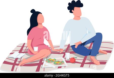 Couple on romantic picnic date semi flat color vector characters Stock Vector