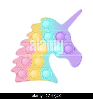 Pop it a fashionable silicon toy for fidgets. Addictive anti-stress unicorn toy in pastel colors. Bubble sensory developing popit for kids fingers. Ve Stock Vector