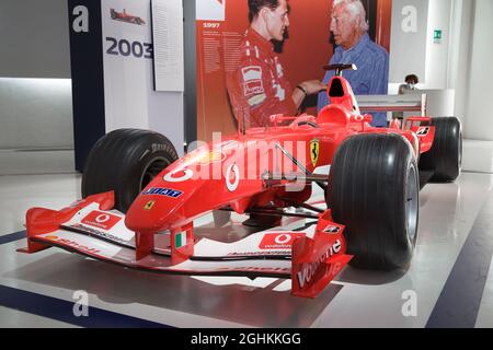 Modena, Italy - August 14, 2021: Ferrari F2003-GA showcased at Enzo Ferrari Museum, Modena, Italy. Stock Photo