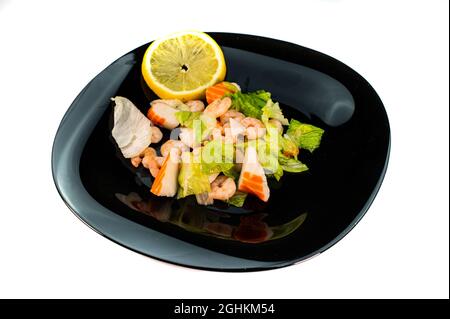 shrimp and surimi salad plate on white background Stock Photo