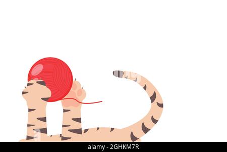 The domestic cat is played with a ball of thread. Stock Vector