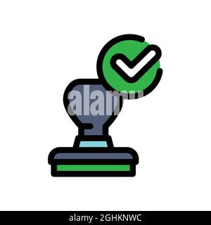 Approved stamp color line icon. Successful check concept. Certified, validation element. Sign for web page, mobile app. Vector isolated object. Stock Vector