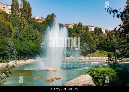 Beautiful view of in Dikmen Valley | Dikmen Vadisi in Ankara, Turkey.  Thousands of trees, decorative waterfall, rocks, water fountains in the big orn Stock Photo