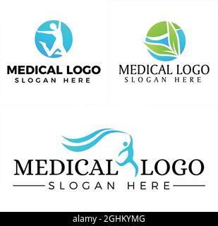 Medical physicals fitness people leaf natural logo design Stock Vector