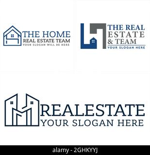 Real estate home building line at vector logo design Stock Vector