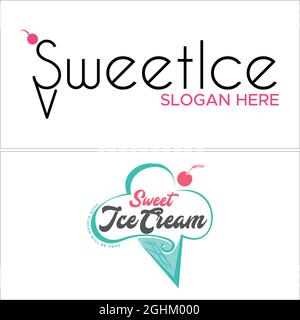 Homemade ice cream cone delicious logo design Stock Vector