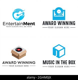 Entertainment guitar vinyl music logo design Stock Vector