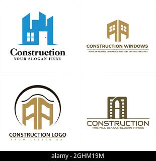 Modern construction home building line logo design Stock Vector
