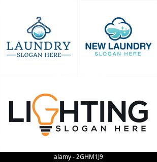 Laundry lighting service hanger light bulb vector logo design Stock Vector