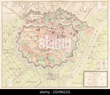 Gdansk Map, Map of Gdansk, Danzig Map, Map of Danzig, Gdansk City, Old Gdansk Map, Retro Gdansk Map, Vintage Gdansk Map, Ancient Gdansk Map, Poland Stock Photo