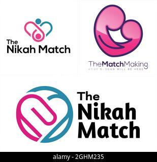 Dating matchmaking romantic heart people logo design Stock Vector