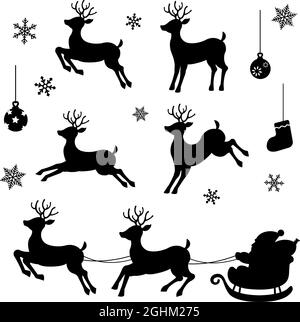 Christmas ornaments silhouette vector illustration set (reindeer, Santa claus etc. ) Stock Vector