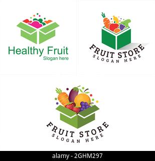 Fruit store box vegetable logo design Stock Vector