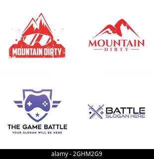 Game recreation joystick mountain adventures logo design Stock Vector